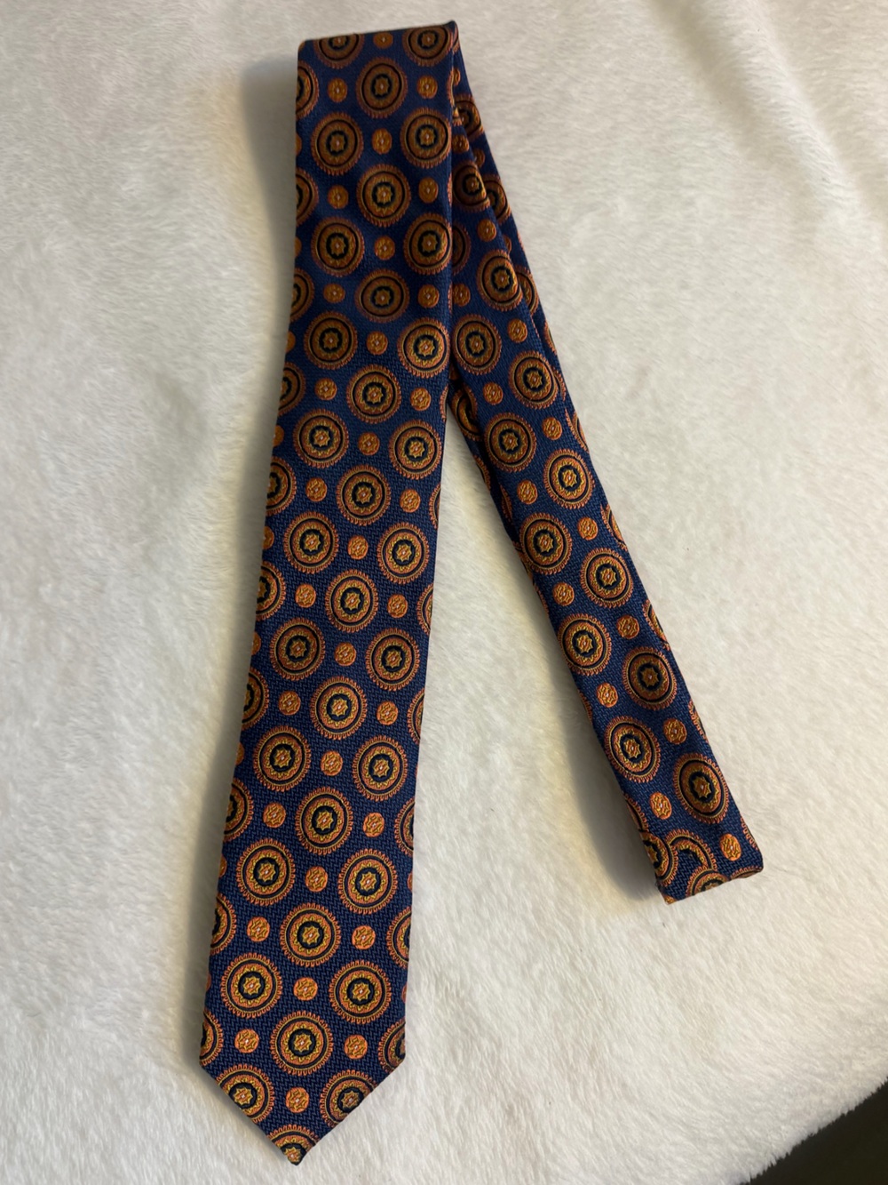 Ted Baker Navy Tie with Orange Medallion Pattern